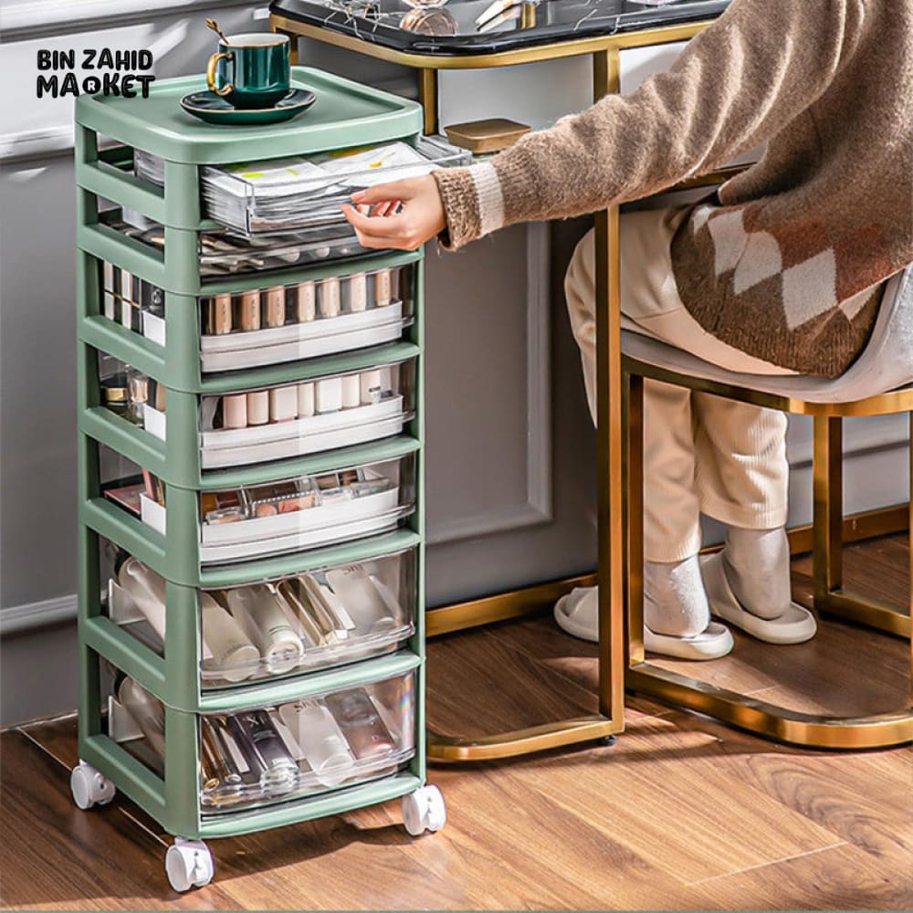 MODERN COSMETIC & MAKEUP ORGAZNIZER CART WITH HANDLE & LOCKABLE WHEELS