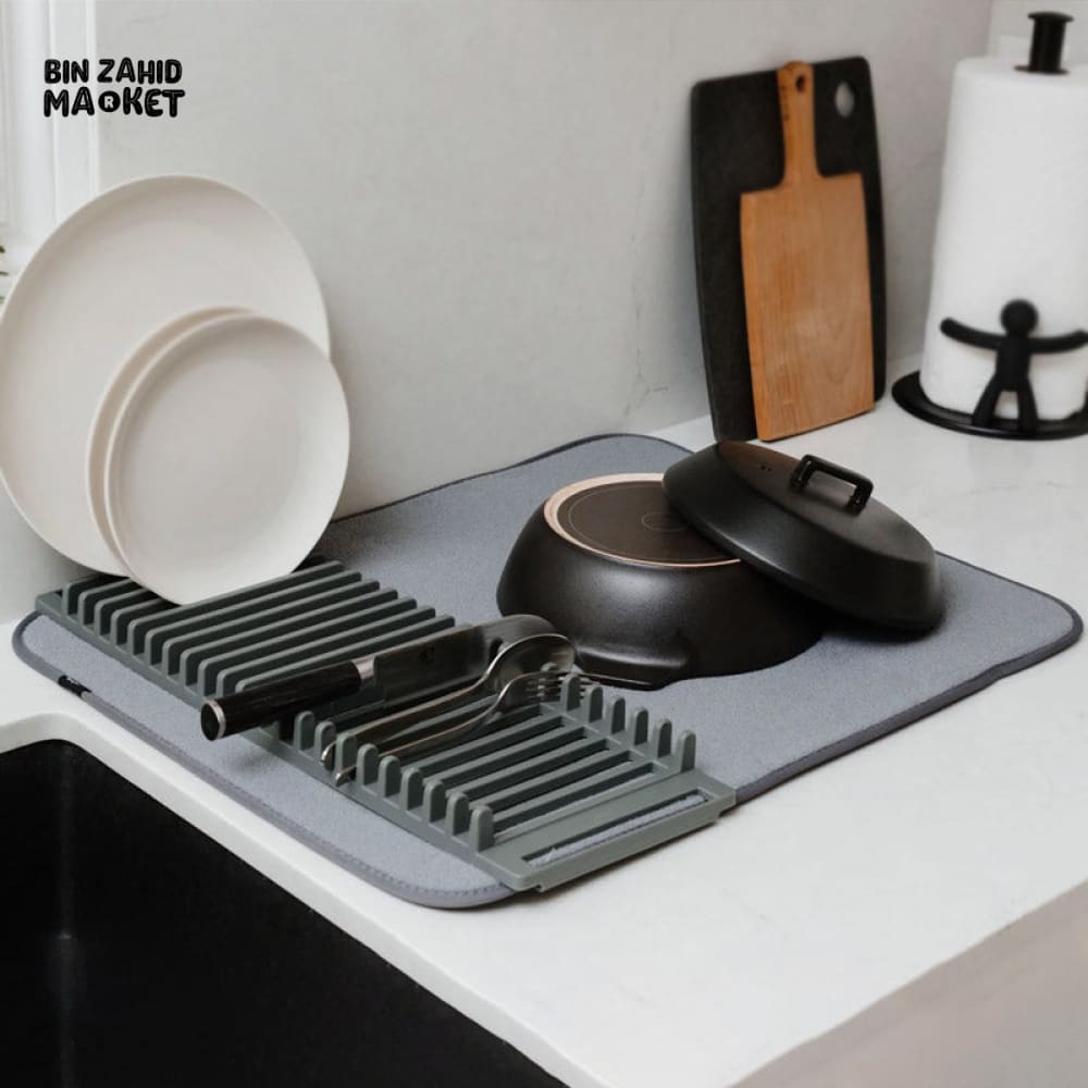 MODERN DISH DRYING RACK WITH MICROFIBRE MAT