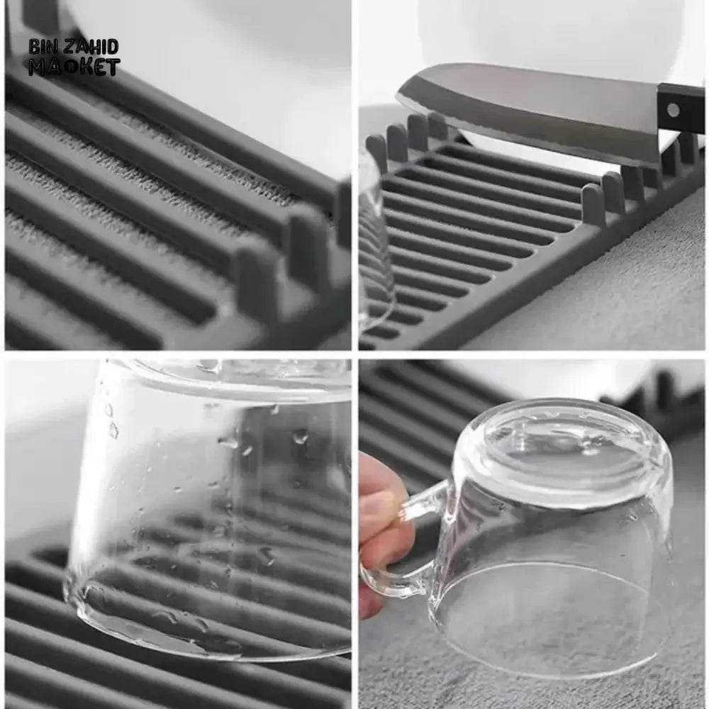 MODERN DISH DRYING RACK WITH MICROFIBRE MAT
