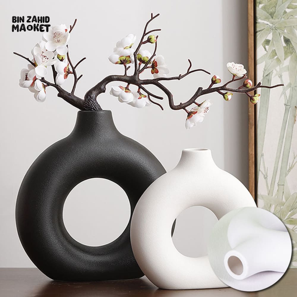 MODERN DONUT SHAPE CERAMIC DECOR VASE - WHITE