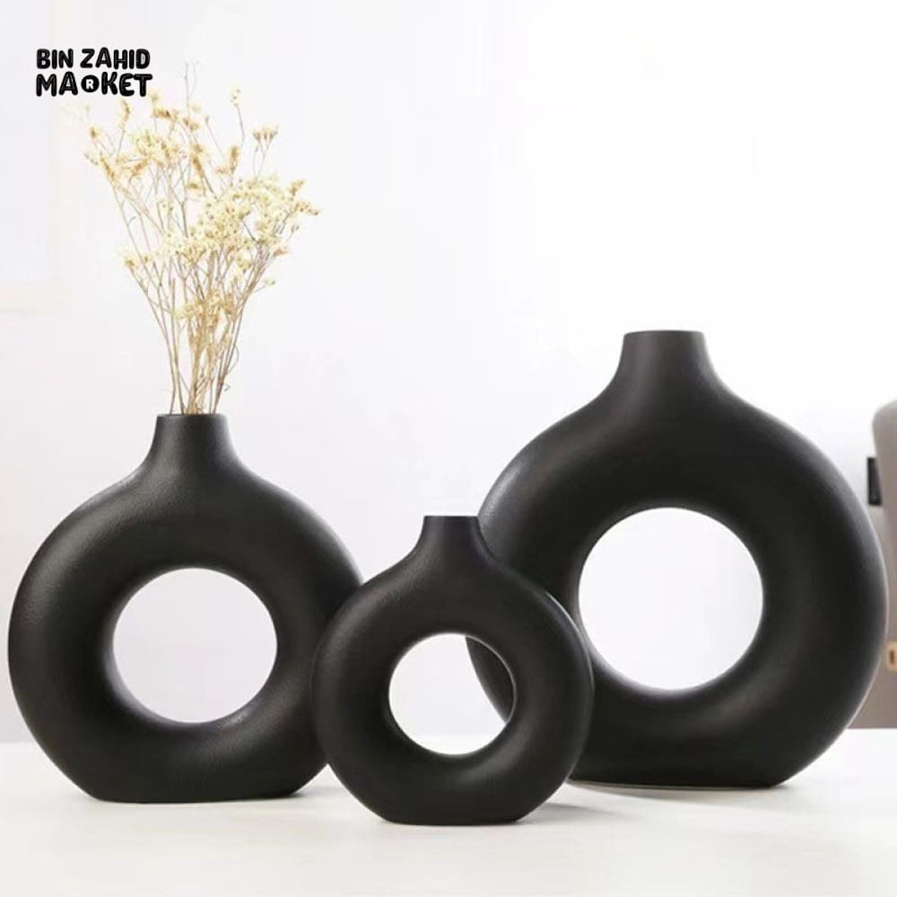 MODERN DONUT SHAPE CERAMIC DECOR VASE - WHITE