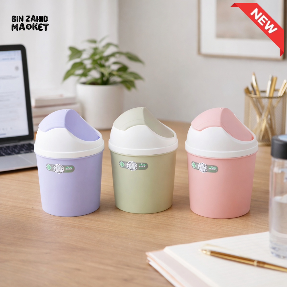 MODERN FLIP-TOP DESKTOP DUSTBIN – COMPACT OFFICE & STUDY TABLE TRASH CAN