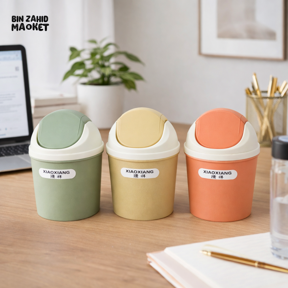 MODERN FLIP-TOP DESKTOP DUSTBIN – COMPACT OFFICE & STUDY TABLE TRASH CAN