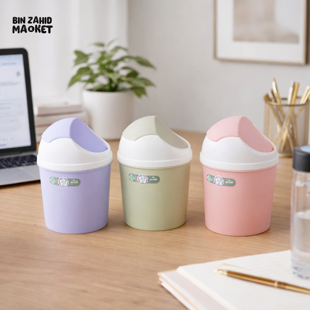 MODERN FLIP-TOP DESKTOP DUSTBIN – COMPACT OFFICE & STUDY TABLE TRASH CAN