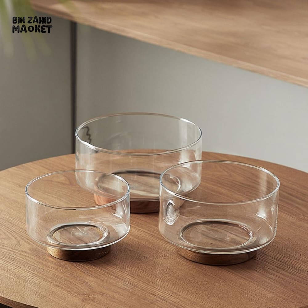 MODERN GLASS BOWL WITH PREMIUM WOODEN BASE