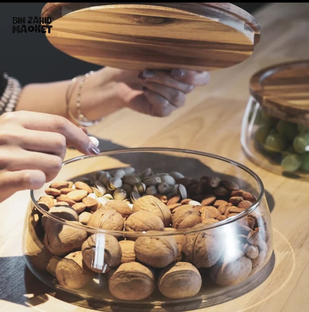MODERN GLASS STORAGE BOX WITH PREMIUM WOODEN LID