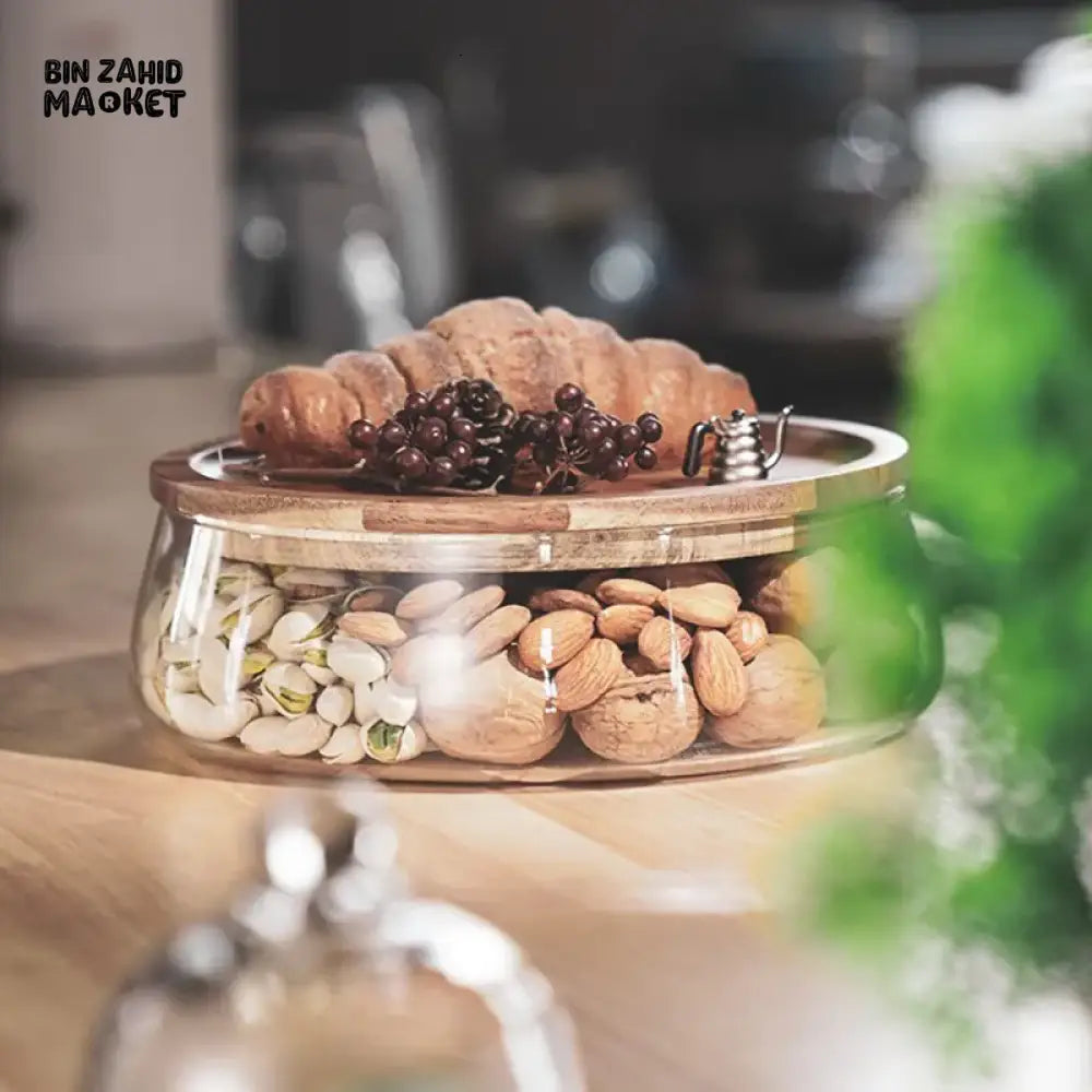 MODERN GLASS STORAGE BOX WITH PREMIUM WOODEN LID