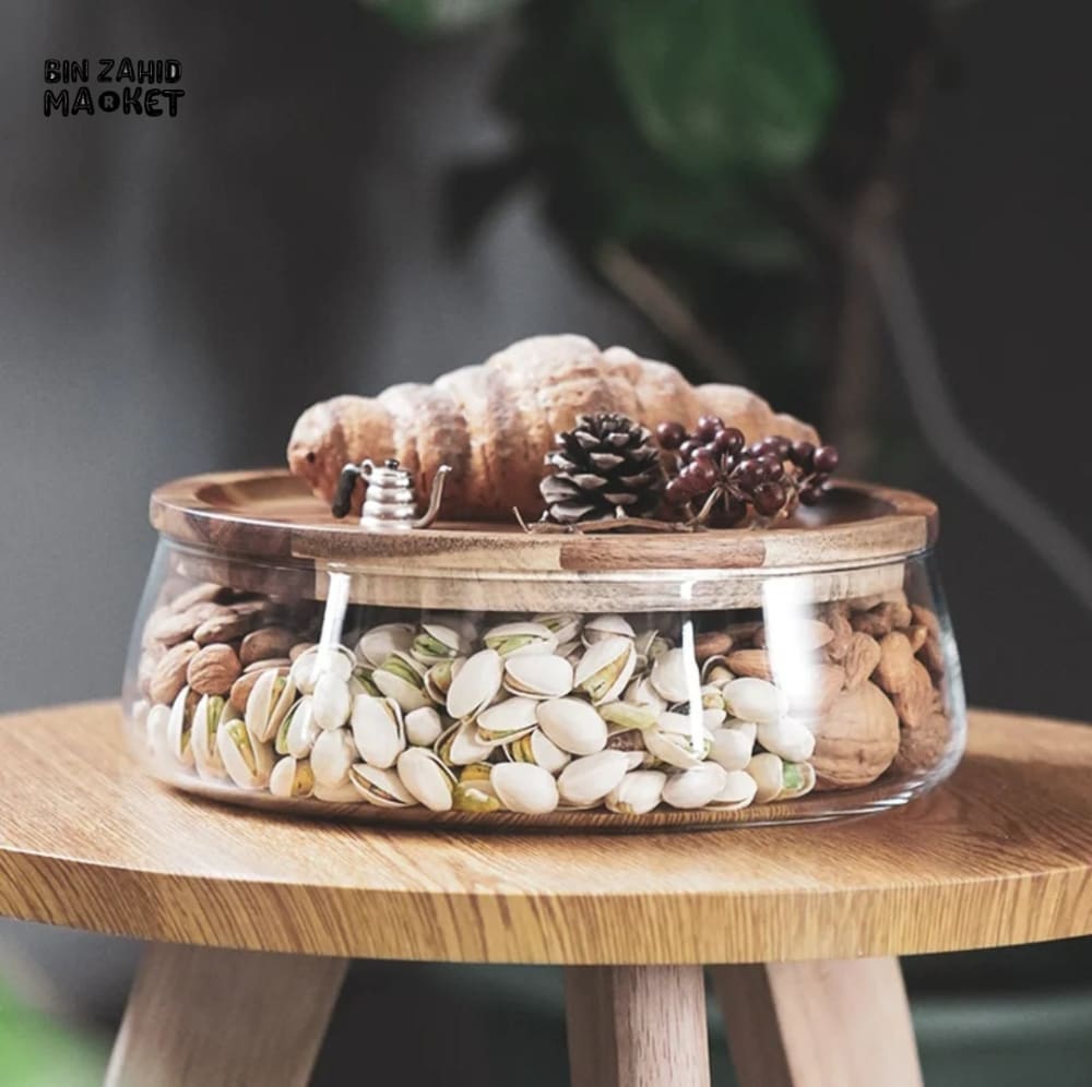 MODERN GLASS STORAGE BOX WITH PREMIUM WOODEN LID Large