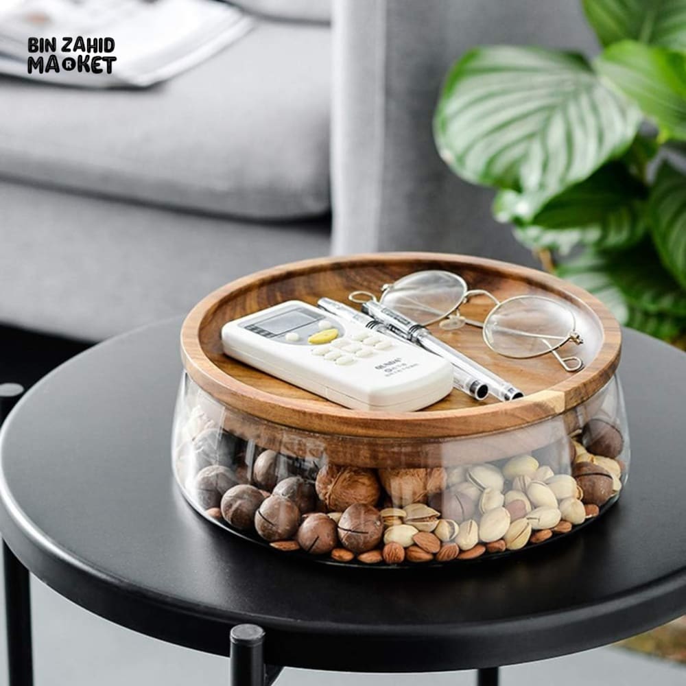 MODERN GLASS STORAGE BOX WITH PREMIUM WOODEN LID Small