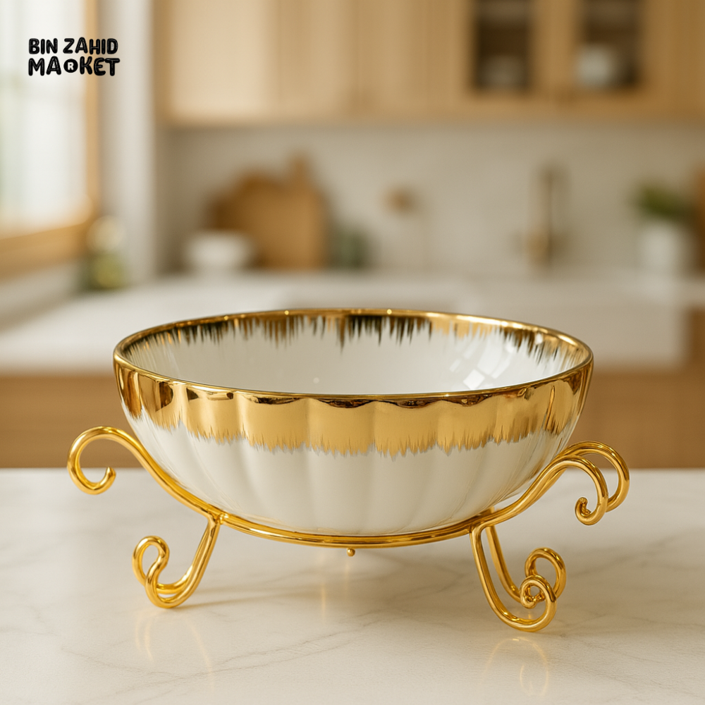 MODERN GOLD STAND BOWL – CERAMIC SNACK & CANDY SERVER