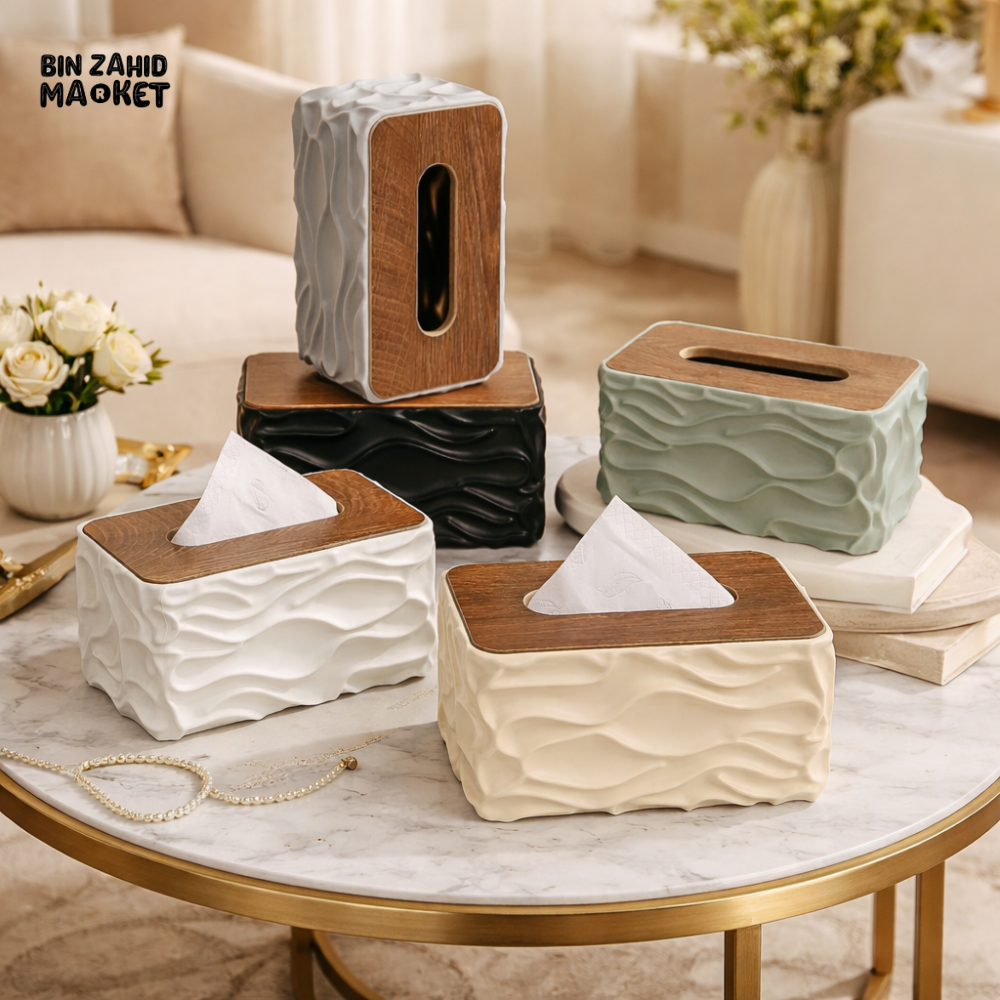 MODERN LUXURY TISSUE BOX HOLDER WITH WOODEN TOP