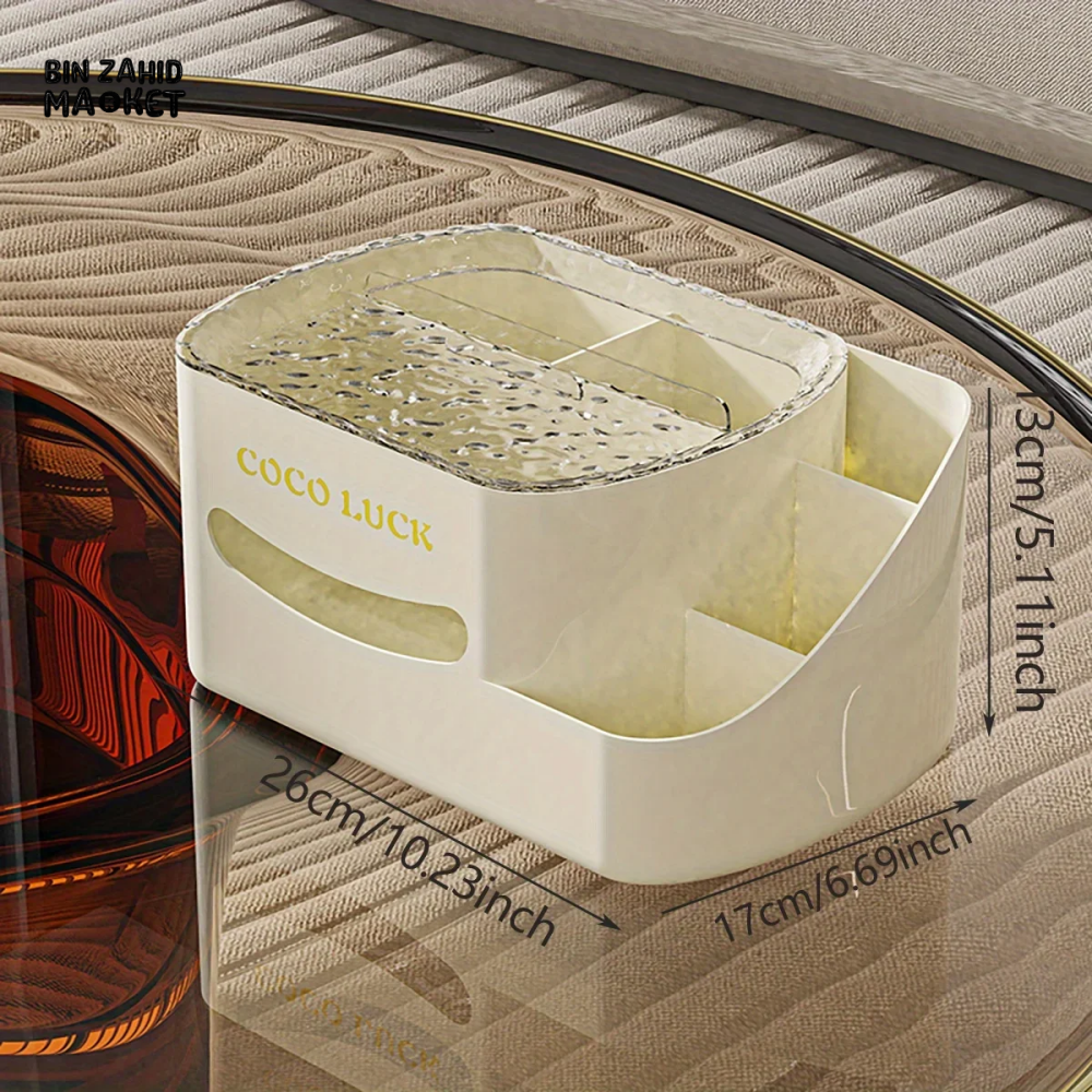 MODERN MAKEUP ORGANIZER – COSMETIC DISPLAY WITH TISSUE BOX & DESK STORAGE