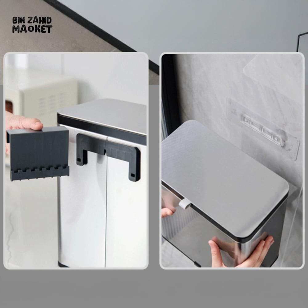 MODERN STAINLESS STEEL HANGING KITCHEN TRASH CAN – WALL & CABINET MOUNT COMPOST BIN WITH LID