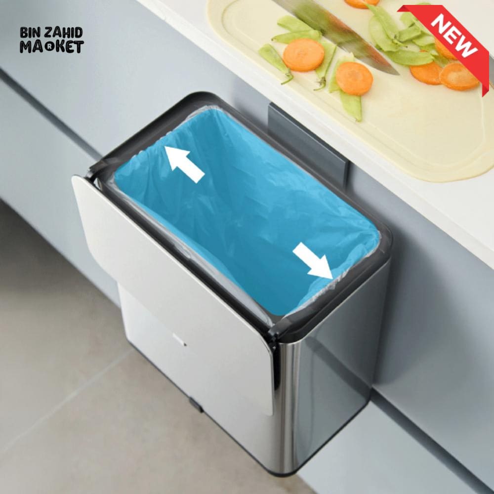 MODERN STAINLESS STEEL HANGING KITCHEN TRASH CAN – WALL & CABINET MOUNT COMPOST BIN WITH LID