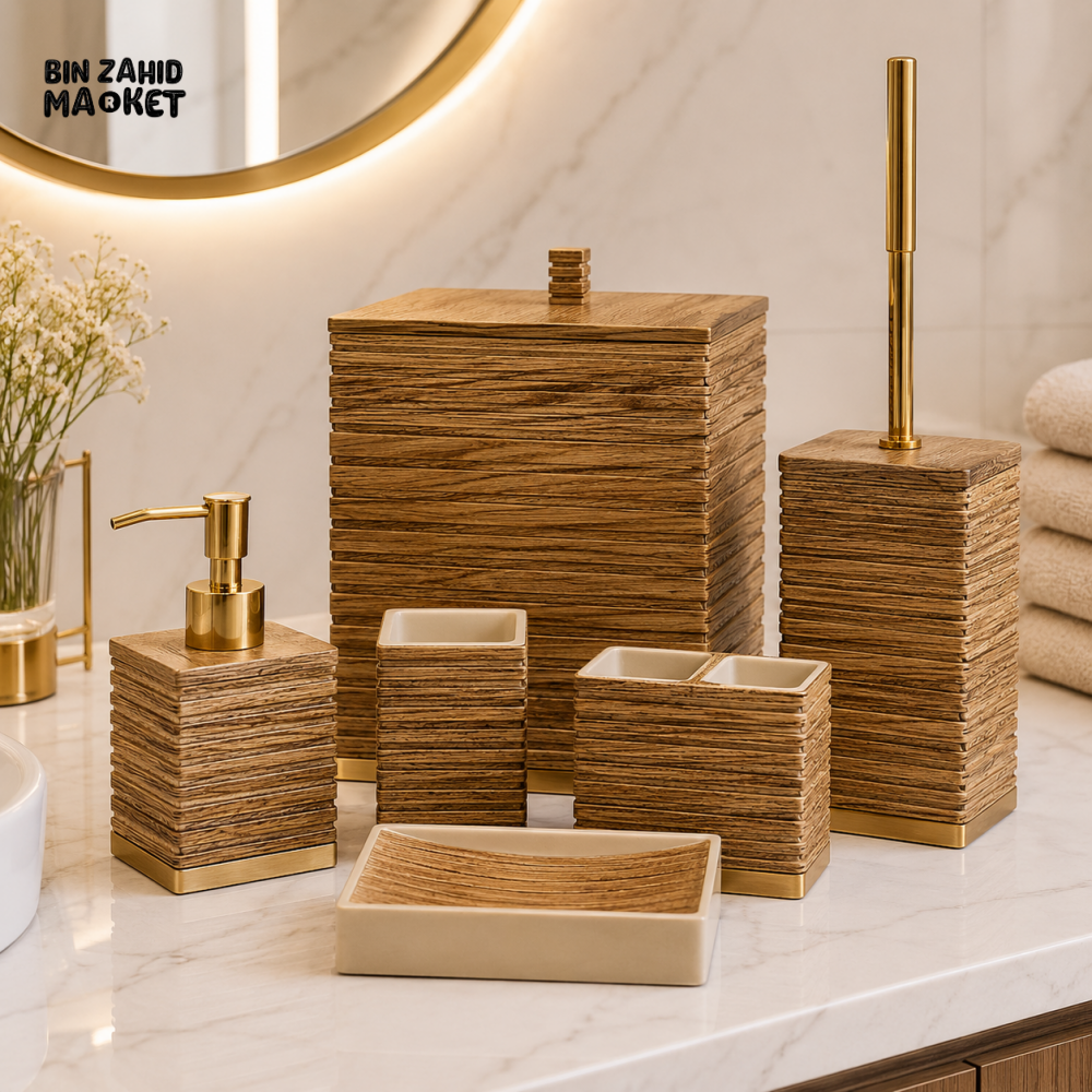 MODERN TEXTURED CERAMIC BATHROOM ACCESSORIES SET – 6 PIECES