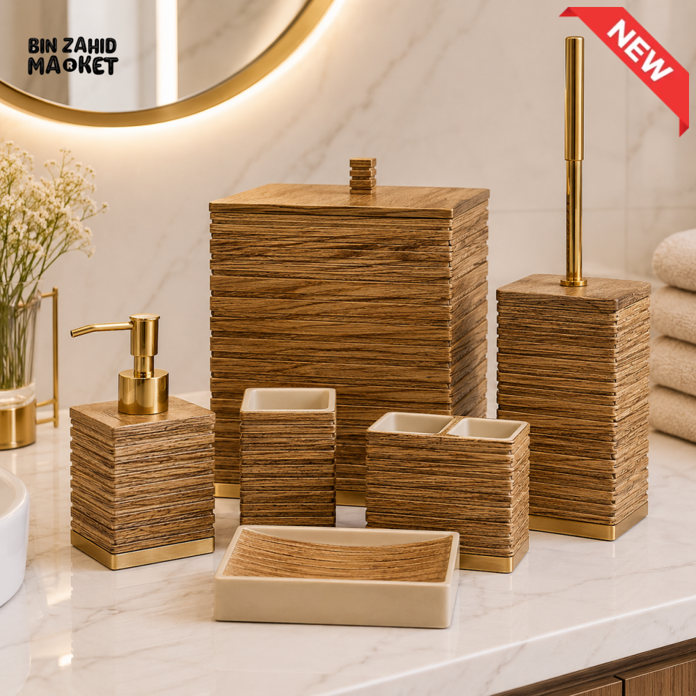 MODERN TEXTURED CERAMIC BATHROOM ACCESSORIES SET – 6 PIECES