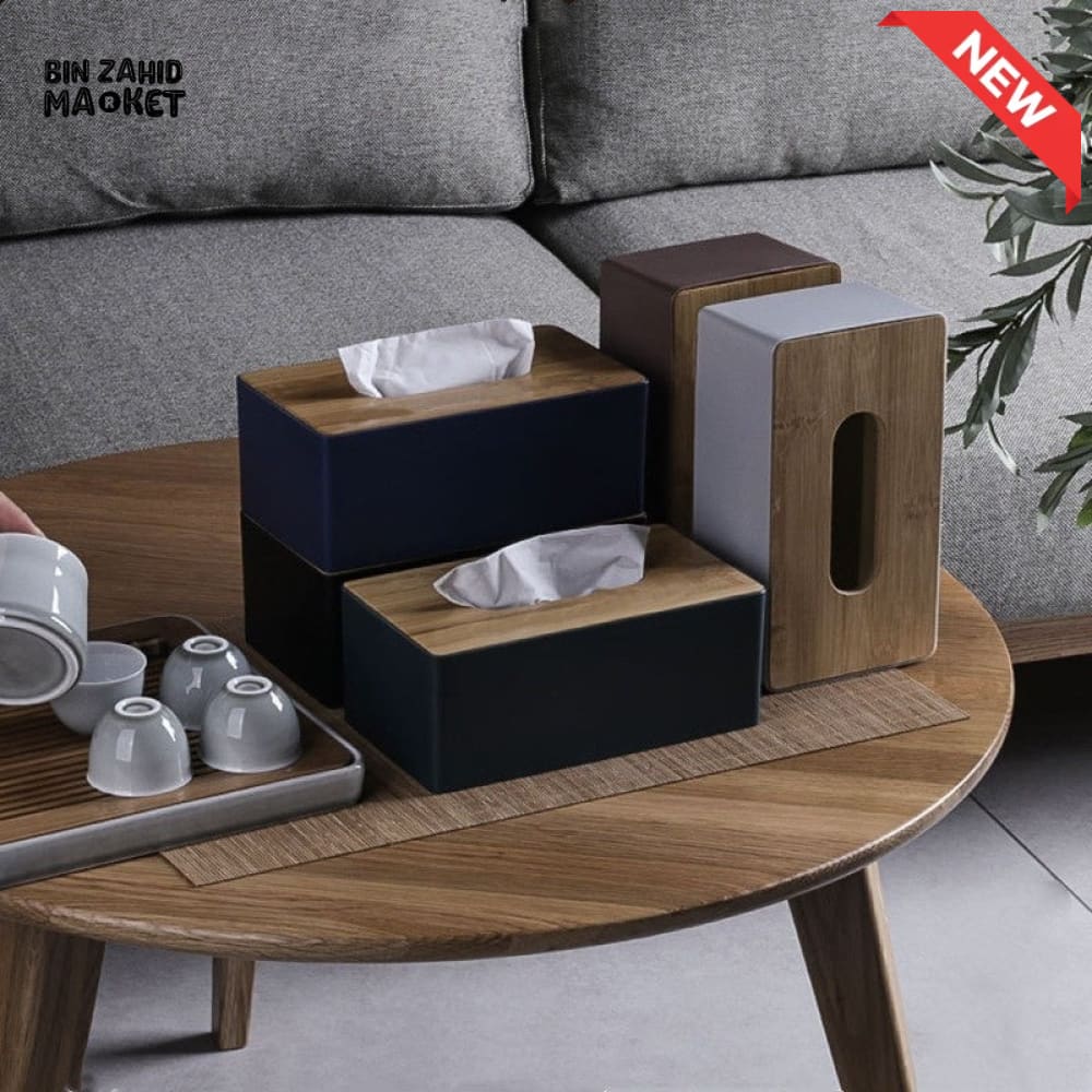 MODERN TISSUE HOLDER – DURABLE CONTAINER WITH BAMBOO LID DESKTOP PAPER BOX FOR HOME OFFICE HOTEL