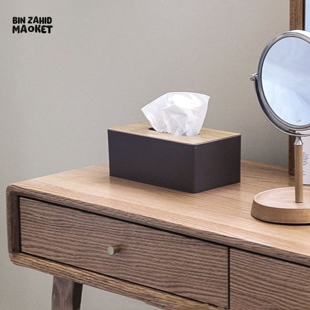 MODERN TISSUE HOLDER – DURABLE CONTAINER WITH BAMBOO LID DESKTOP PAPER BOX FOR HOME OFFICE HOTEL