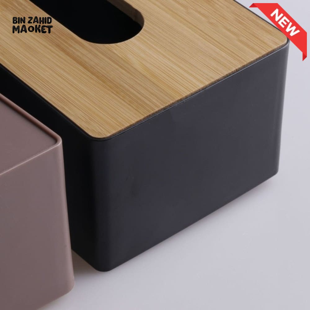 MODERN TISSUE HOLDER – DURABLE CONTAINER WITH BAMBOO LID DESKTOP PAPER BOX FOR HOME OFFICE HOTEL