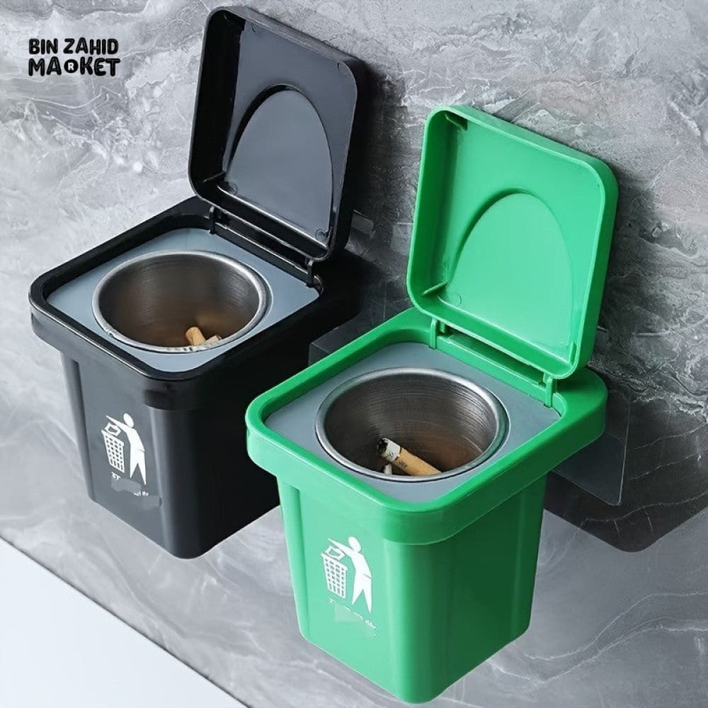MODERN WALL-MOUNT ASHTRAY – STAINLESS STEEL LIDDED ASH CUP FOR BATHROOM & HOME DECOR