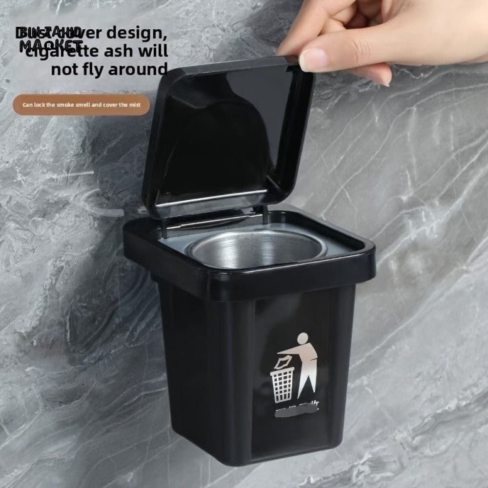 MODERN WALL-MOUNT ASHTRAY – STAINLESS STEEL LIDDED ASH CUP FOR BATHROOM & HOME DECOR