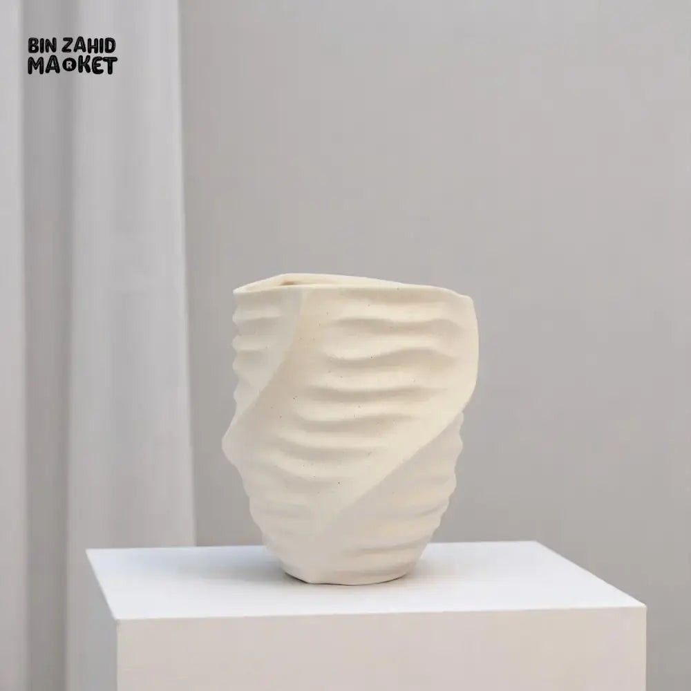 MODERN WHITE CERAMIC VASE SET – SCULPTED TEXTURE HOME DECOR SMALL