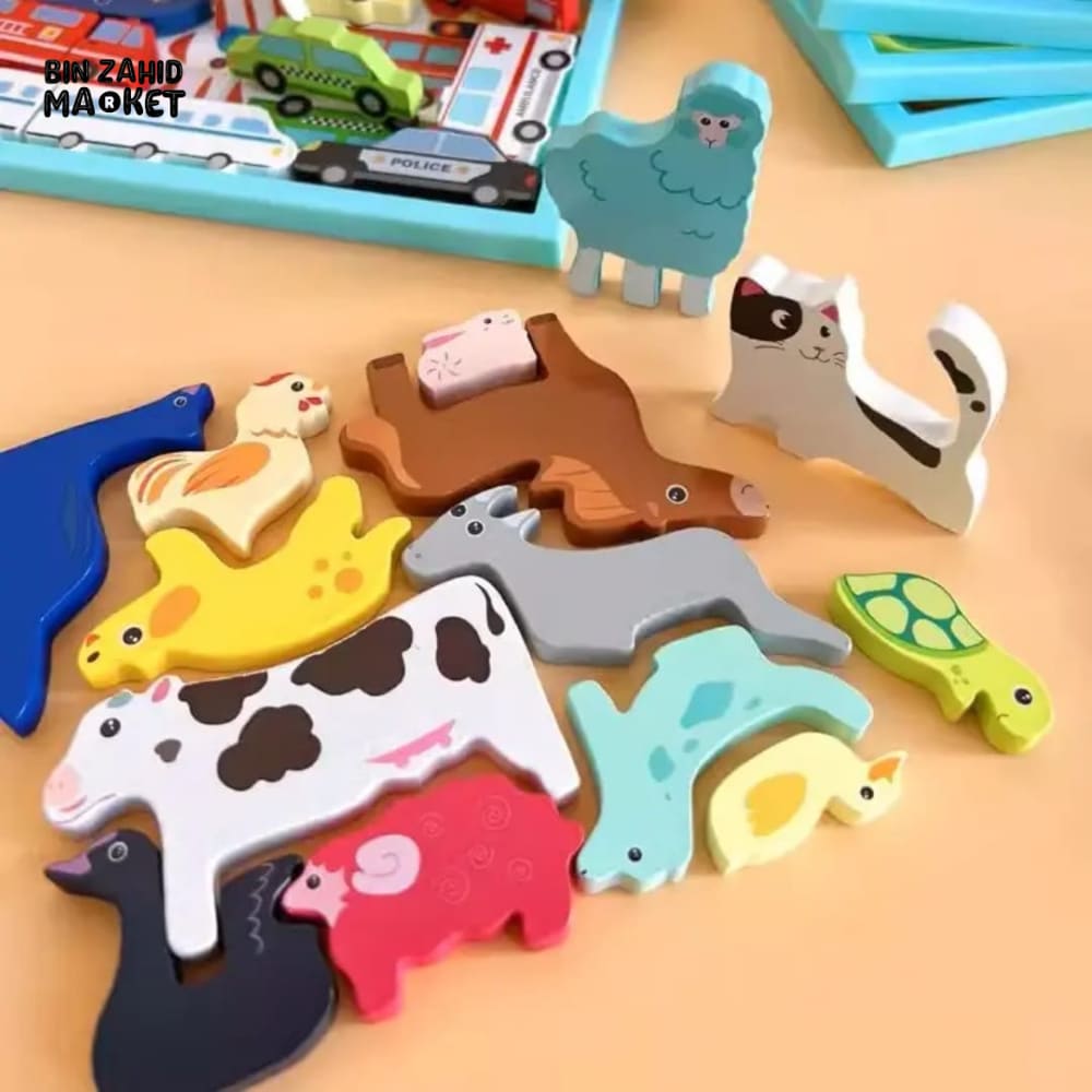 MONTESSORI 3D WOODEN ANIMAL PUZZLE TOY – EARLY EDUCATION TODDLER BLOCK SET