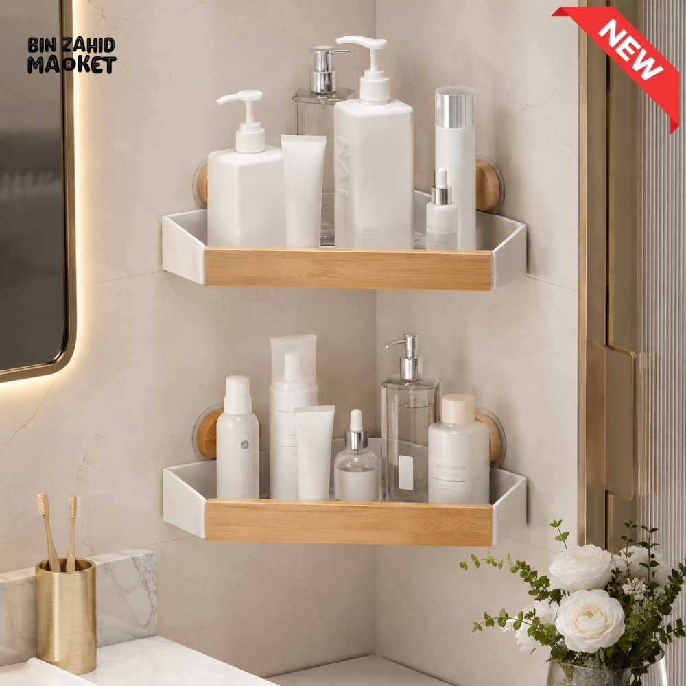 MORDONY NO-DRILL CORNER BATHROOM STORAGE SHELF