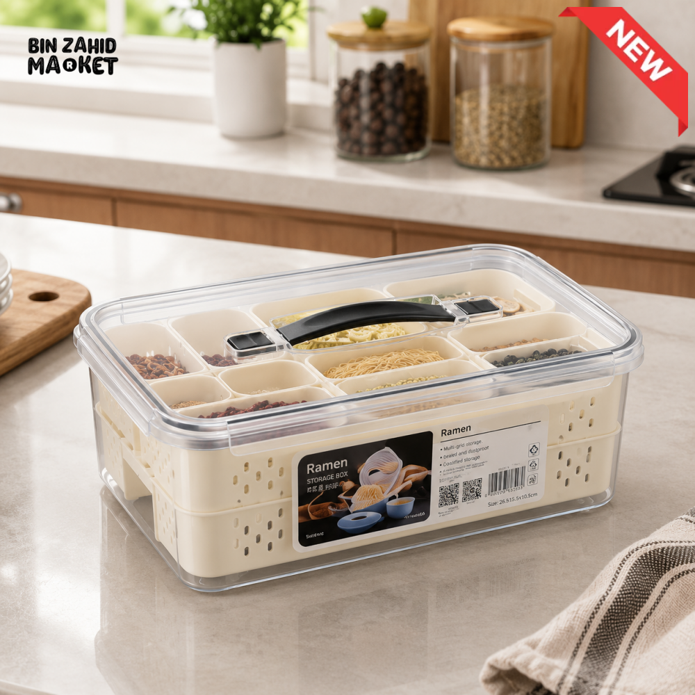MULTI-COMPARTMENT KITCHEN STORAGE ORGANIZER BOX WITH HANDLE