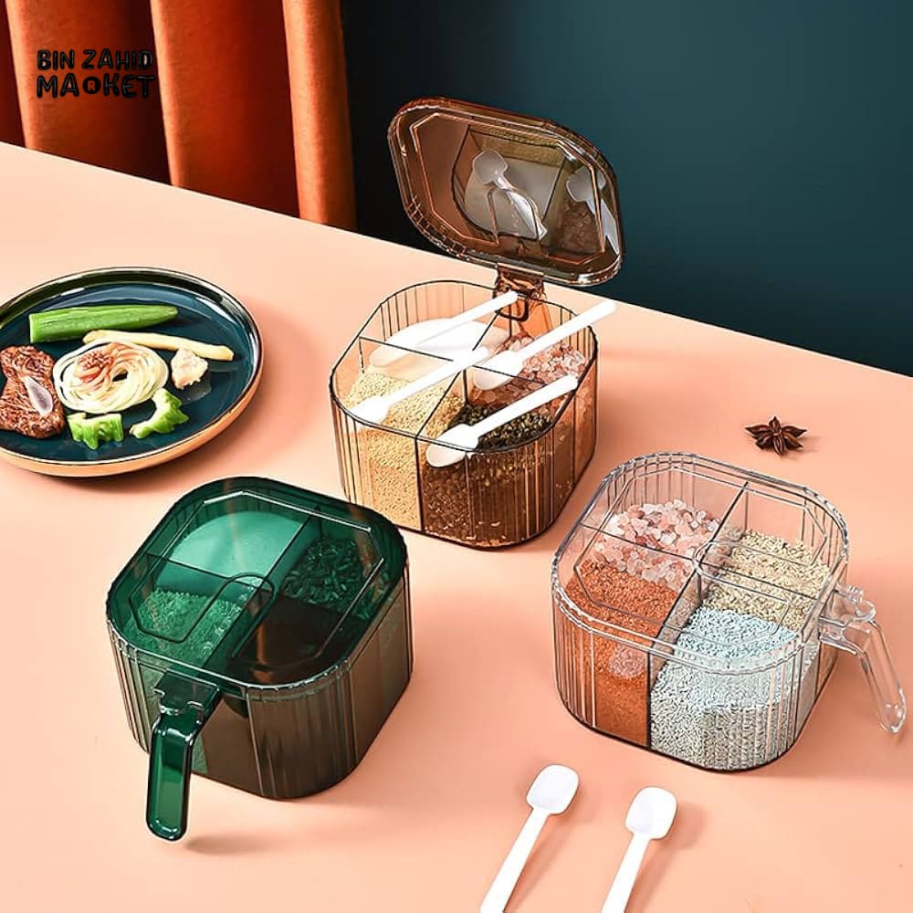 MULTI-COMPARTMENT SPICE BOX – KITCHEN SALT & SEASONING JAR SET