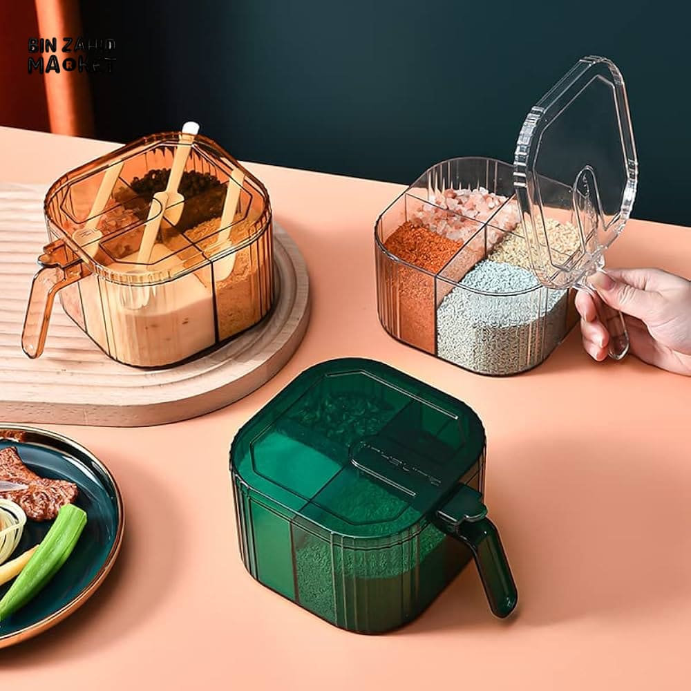 MULTI-COMPARTMENT SPICE BOX – KITCHEN SALT & SEASONING JAR SET