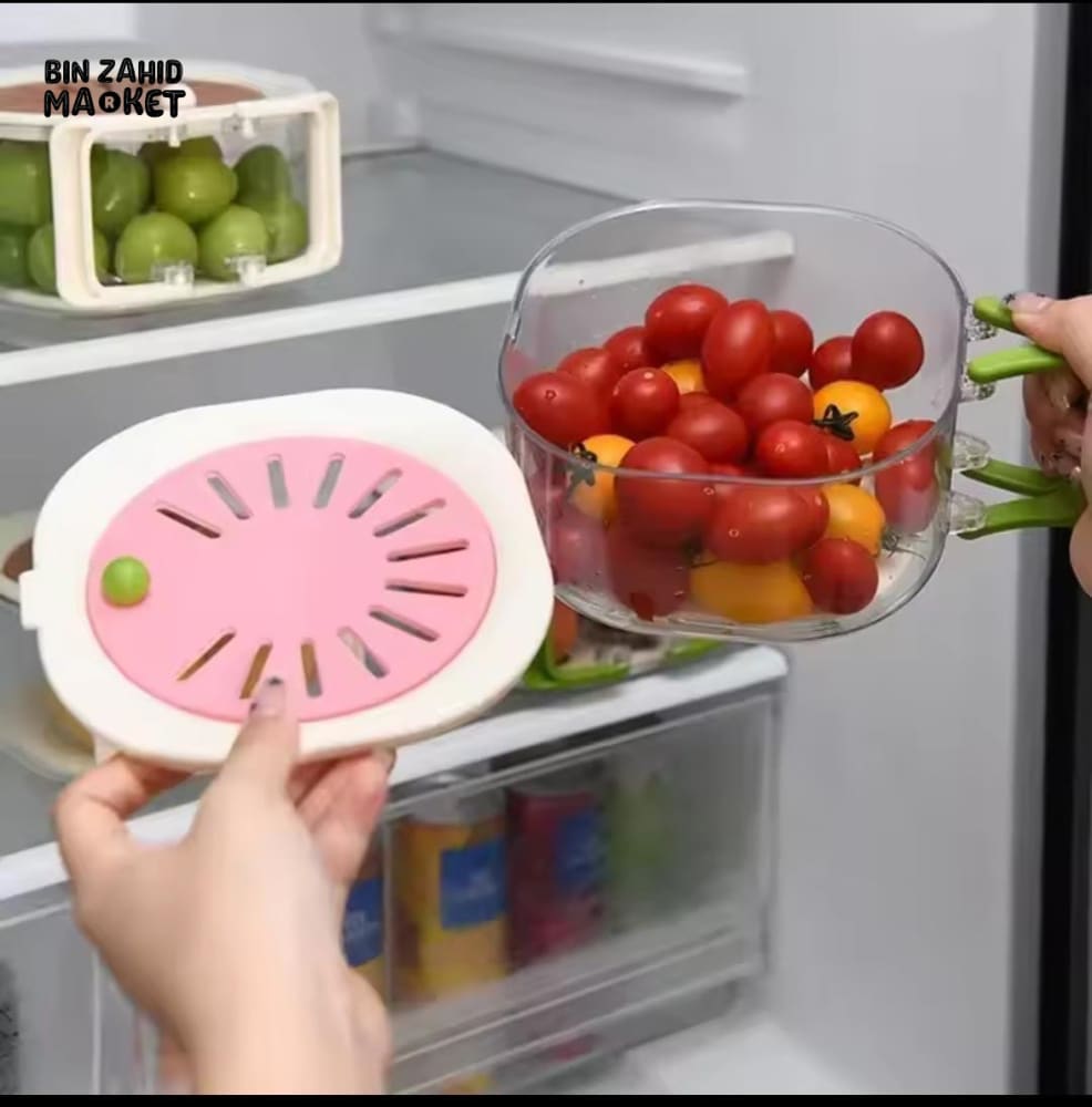 MULTI-FUNCTION FRIDGE FRUIT VEGETABLE STORAGE BOX – STACKABLE DRAIN BASKET WITH HANDLE & LID FOR WASHING AND ORGANIZING