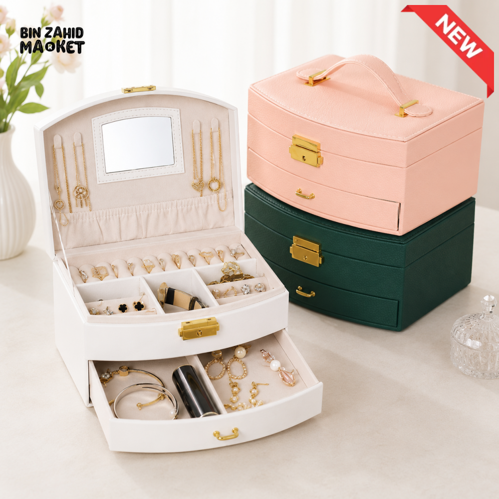 MULTI-LAYER JEWELRY ORGANIZER BOX WITH MIRROR & DRAWER