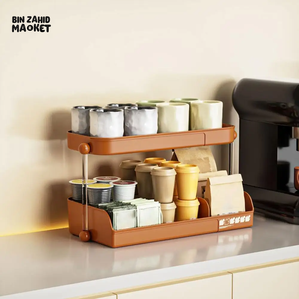 MULTI-LAYER TEA & MUG STORAGE RACK COUNTERTOP ORGANIZER & SPACE-SAVING TEA BAG HOLDER FOR KITCHEN OFFICE & COFFEE BAR