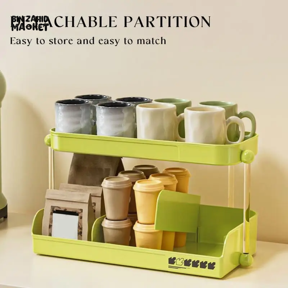 MULTI-LAYER TEA & MUG STORAGE RACK COUNTERTOP ORGANIZER & SPACE-SAVING TEA BAG HOLDER FOR KITCHEN OFFICE & COFFEE BAR