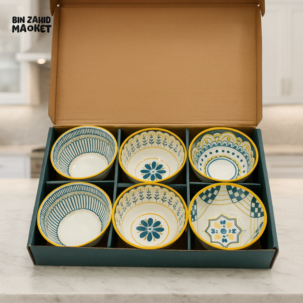 MULTI-PURPOSE DESSERT & SNACK BOWLS – CERAMIC 6-PIECE SET WITH BOX