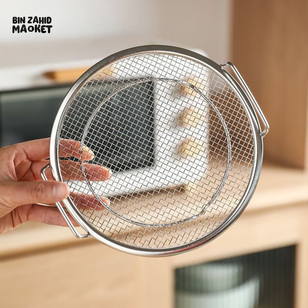 MULTI-PURPOSE STAINLESS STEEL OIL DRAINING TRAY – AIR FRYER MESH PAN & FRIED FOOD STRAINER