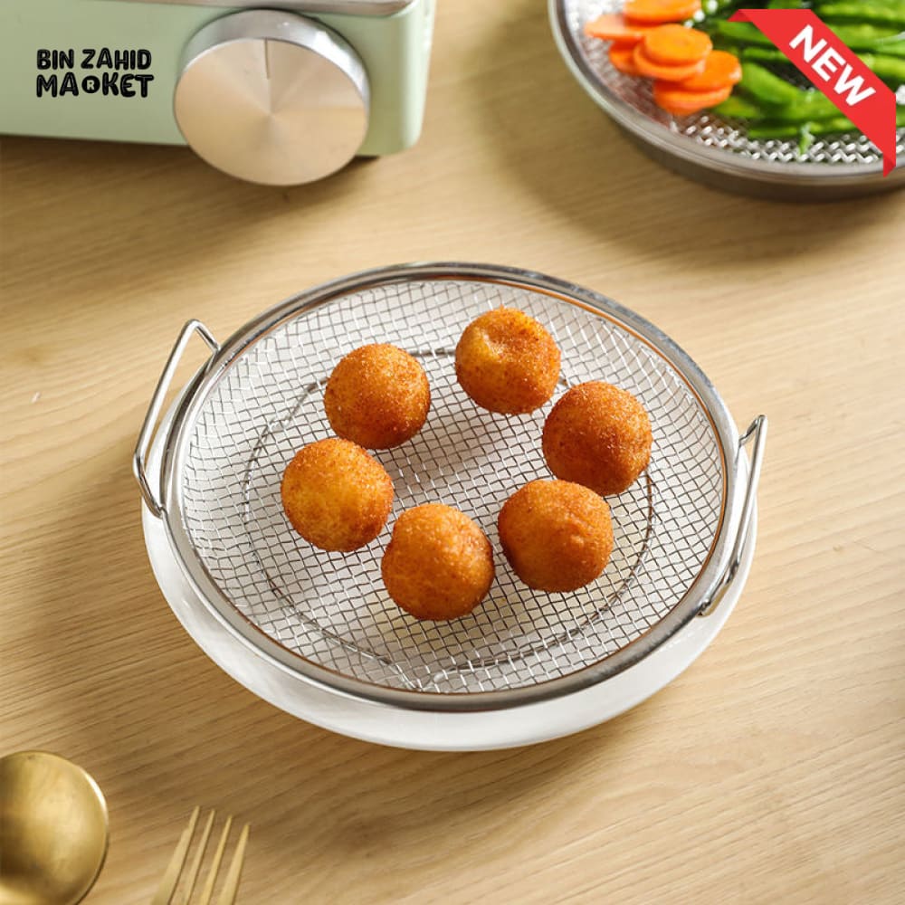 MULTI-PURPOSE STAINLESS STEEL OIL DRAINING TRAY – AIR FRYER MESH PAN & FRIED FOOD STRAINER