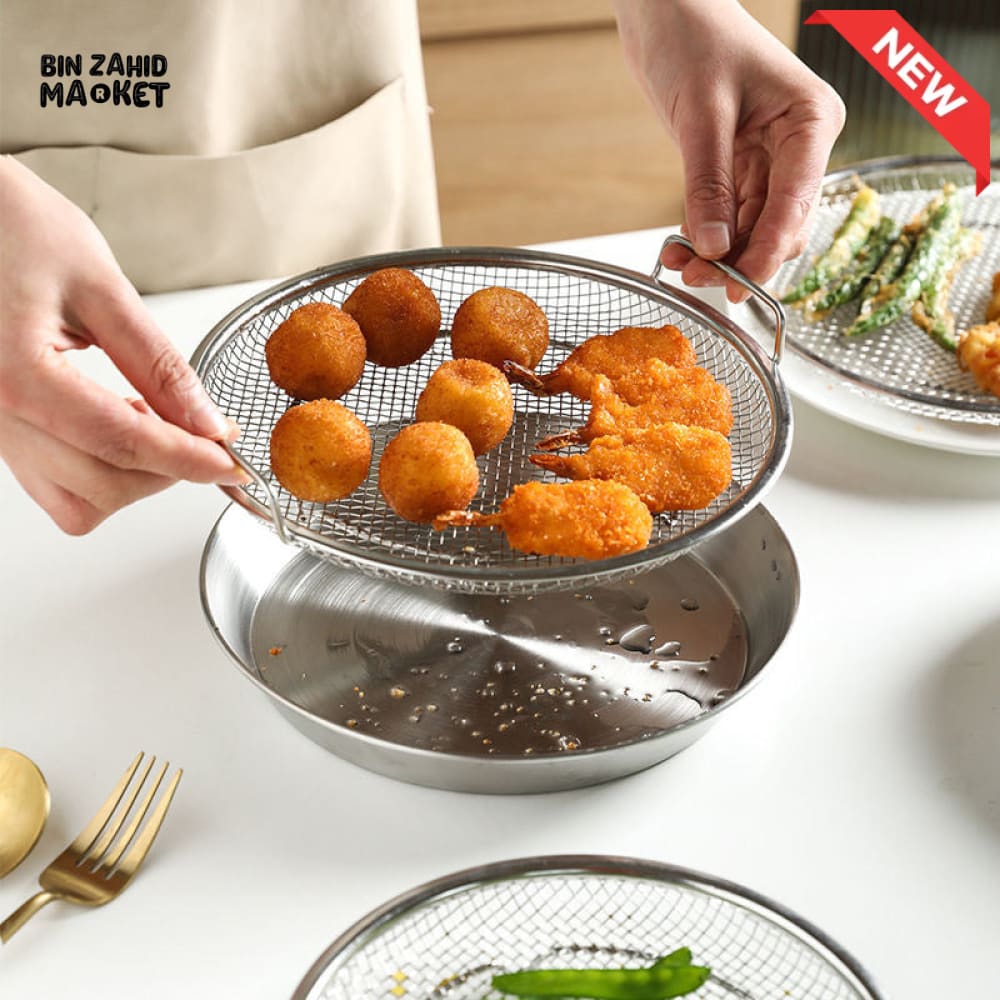 MULTI-PURPOSE STAINLESS STEEL OIL DRAINING TRAY – AIR FRYER MESH PAN & FRIED FOOD STRAINER