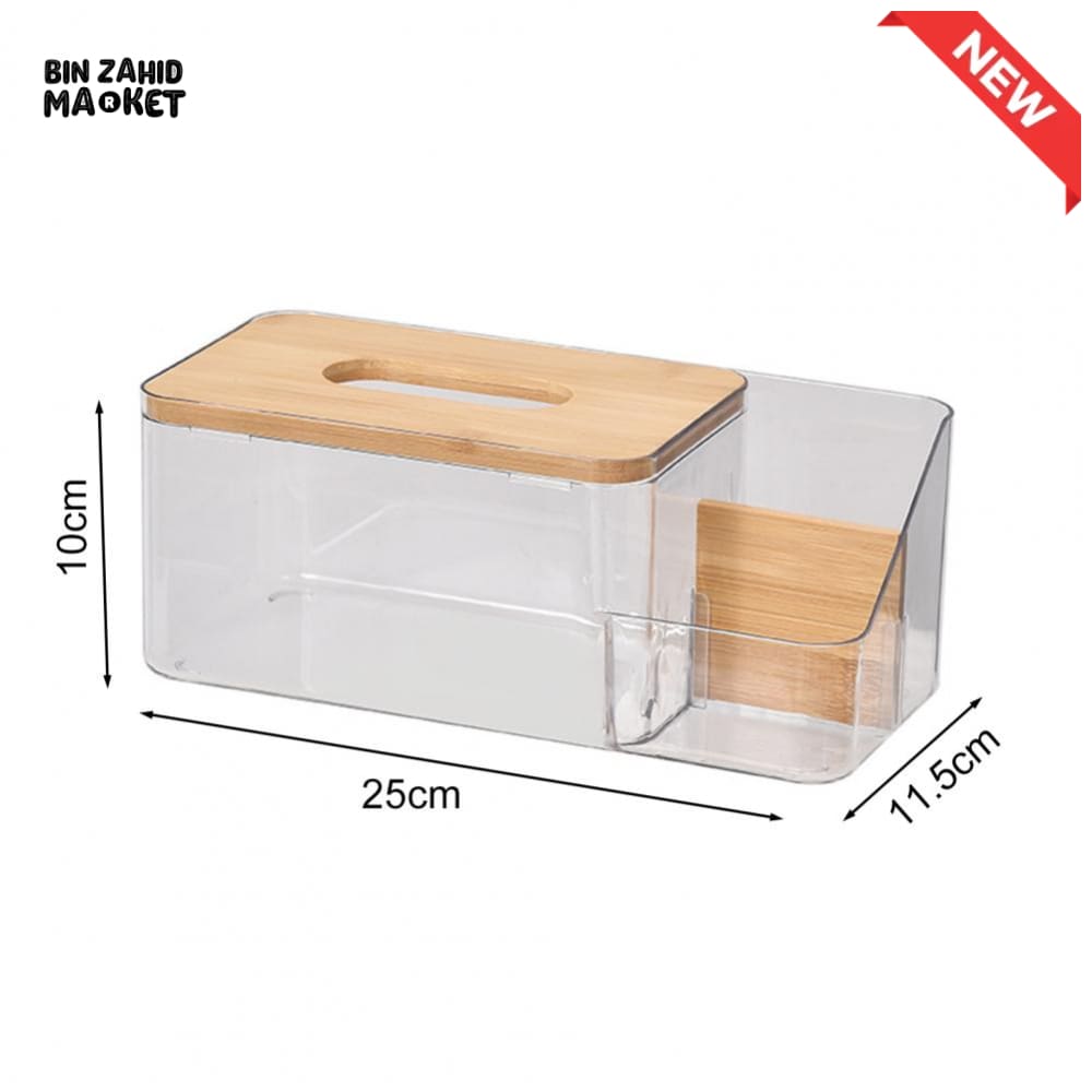 MULTI-PURPOSE TISSUE BOX WITH WOODEN COVER – ROUND OPENING NAPKIN HOLDER WITH REMOTE ORGANIZER