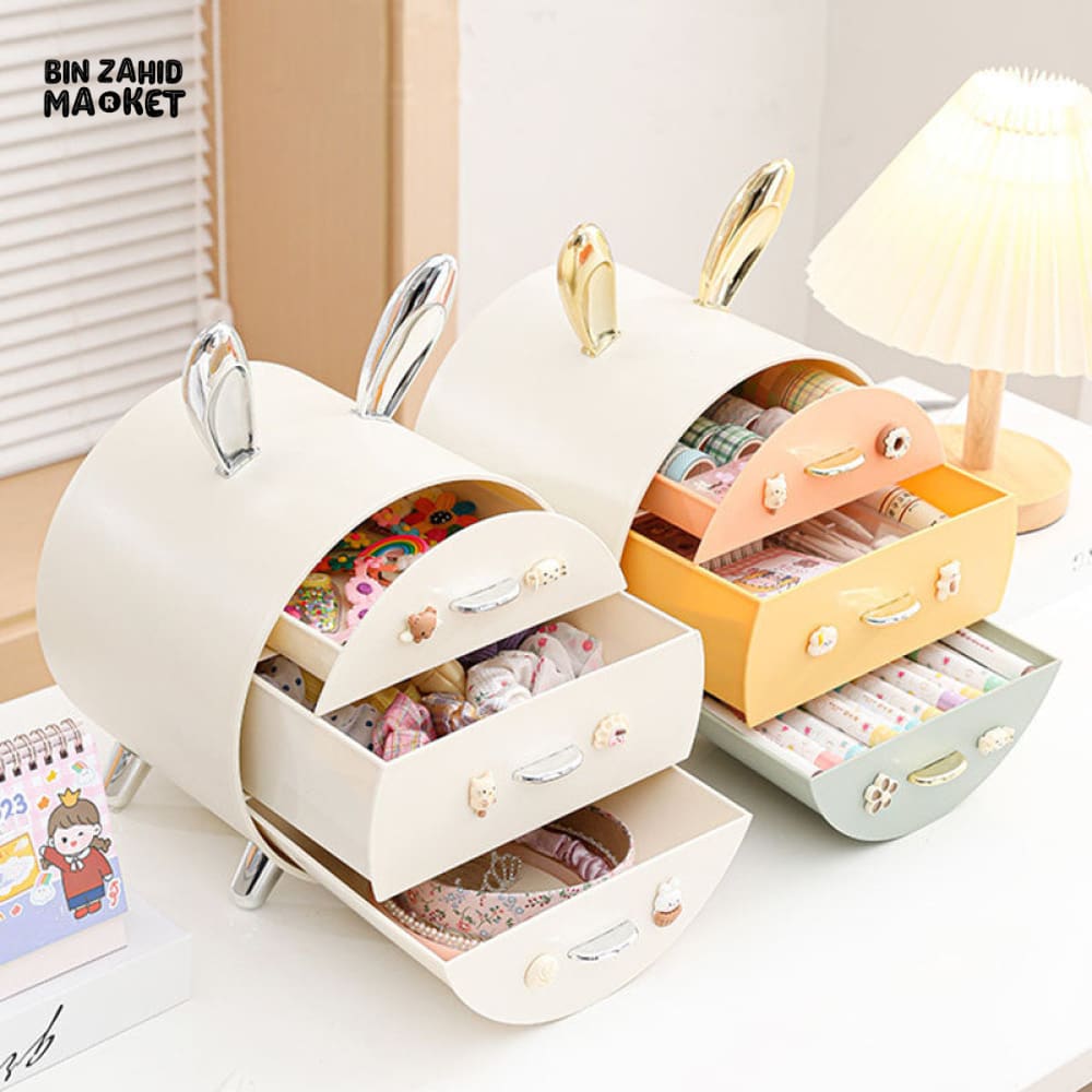 MULTI-TIER DRAWER STORAGE BOX – CUTE RABBIT DESIGN COSMETIC & STATIONERY HOLDER