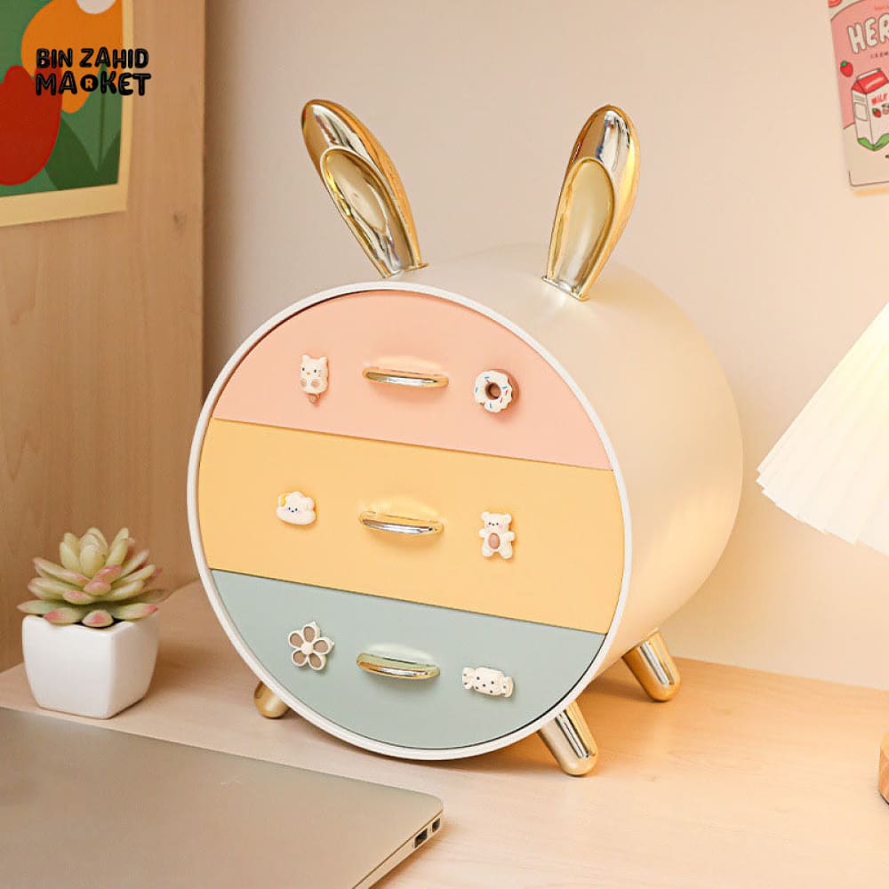 MULTI-TIER DRAWER STORAGE BOX – CUTE RABBIT DESIGN COSMETIC & STATIONERY HOLDER