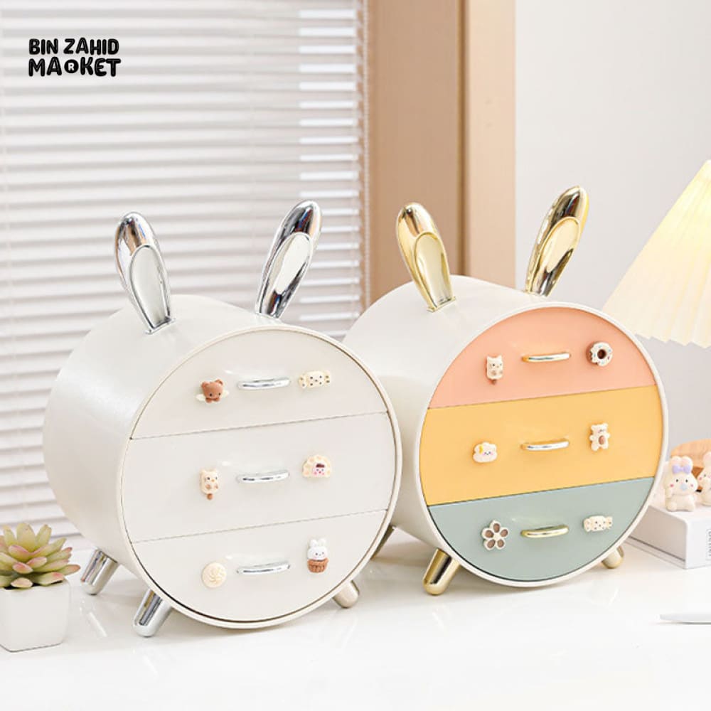 MULTI-TIER DRAWER STORAGE BOX – CUTE RABBIT DESIGN COSMETIC & STATIONERY HOLDER