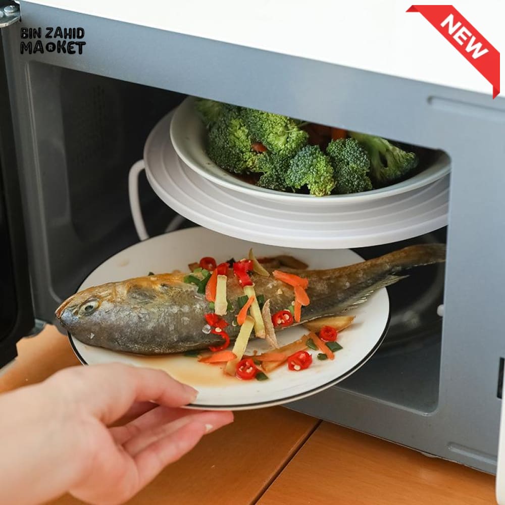 MULTIFUNCTION INSULATED HEATING TRAY – MICROWAVE STEAMING RACK & SHELF PLASTIC KITCHEN GADGET COOKING TOOL
