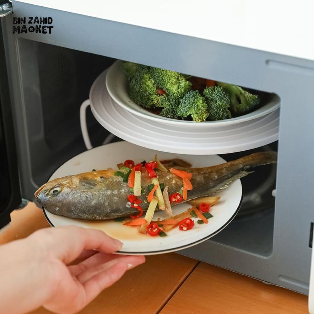 MULTIFUNCTION INSULATED HEATING TRAY – MICROWAVE STEAMING RACK & SHELF PLASTIC KITCHEN GADGET COOKING TOOL