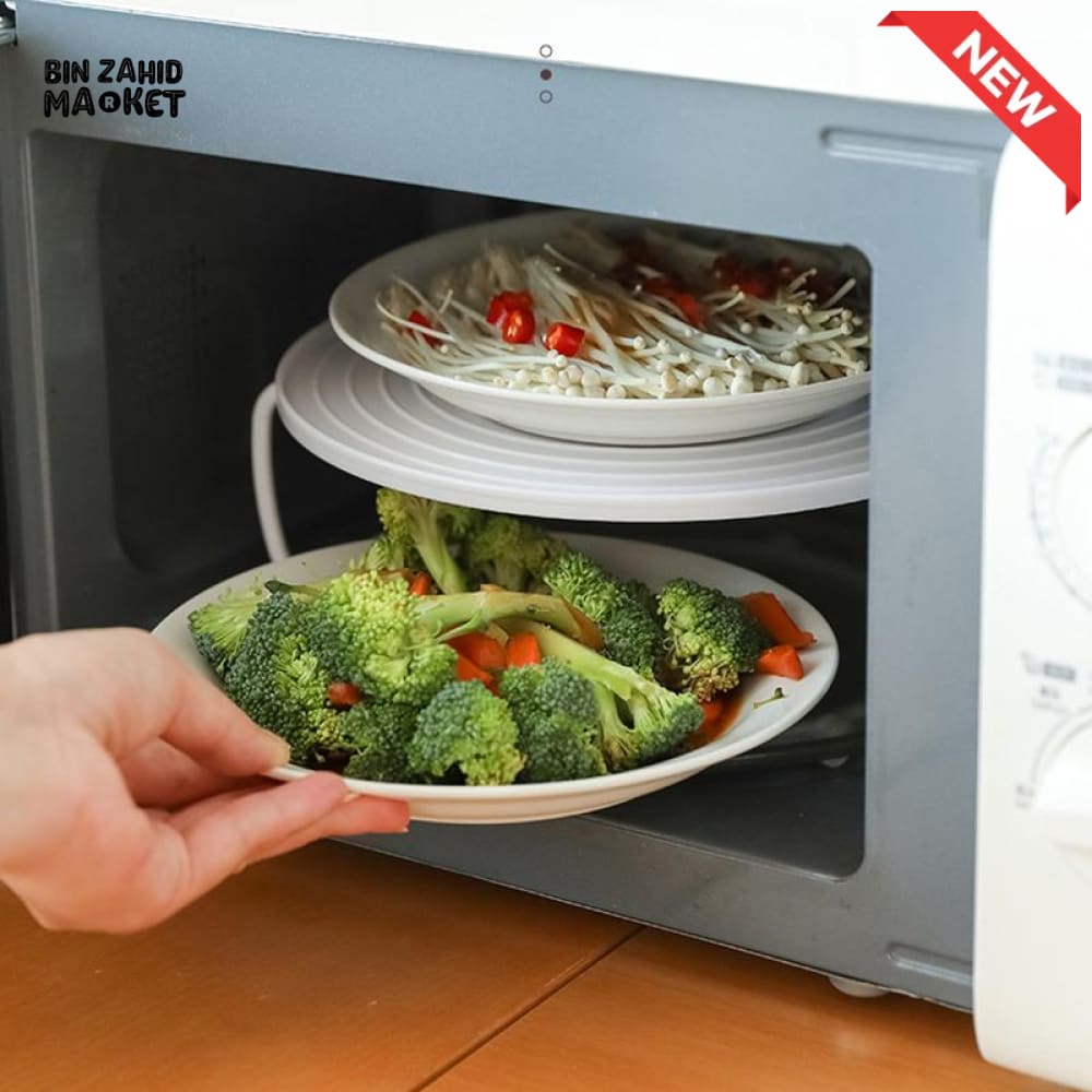 MULTIFUNCTION INSULATED HEATING TRAY – MICROWAVE STEAMING RACK & SHELF PLASTIC KITCHEN GADGET COOKING TOOL