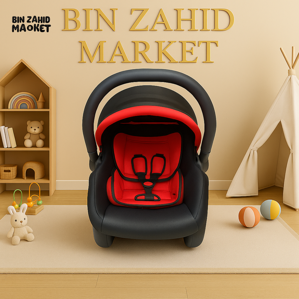 MULTIFUNCTIONAL BABY ROCKER CARRIER – PORTABLE INFANT SEAT WITH HANDLE & HARNESS - BLACK & RED