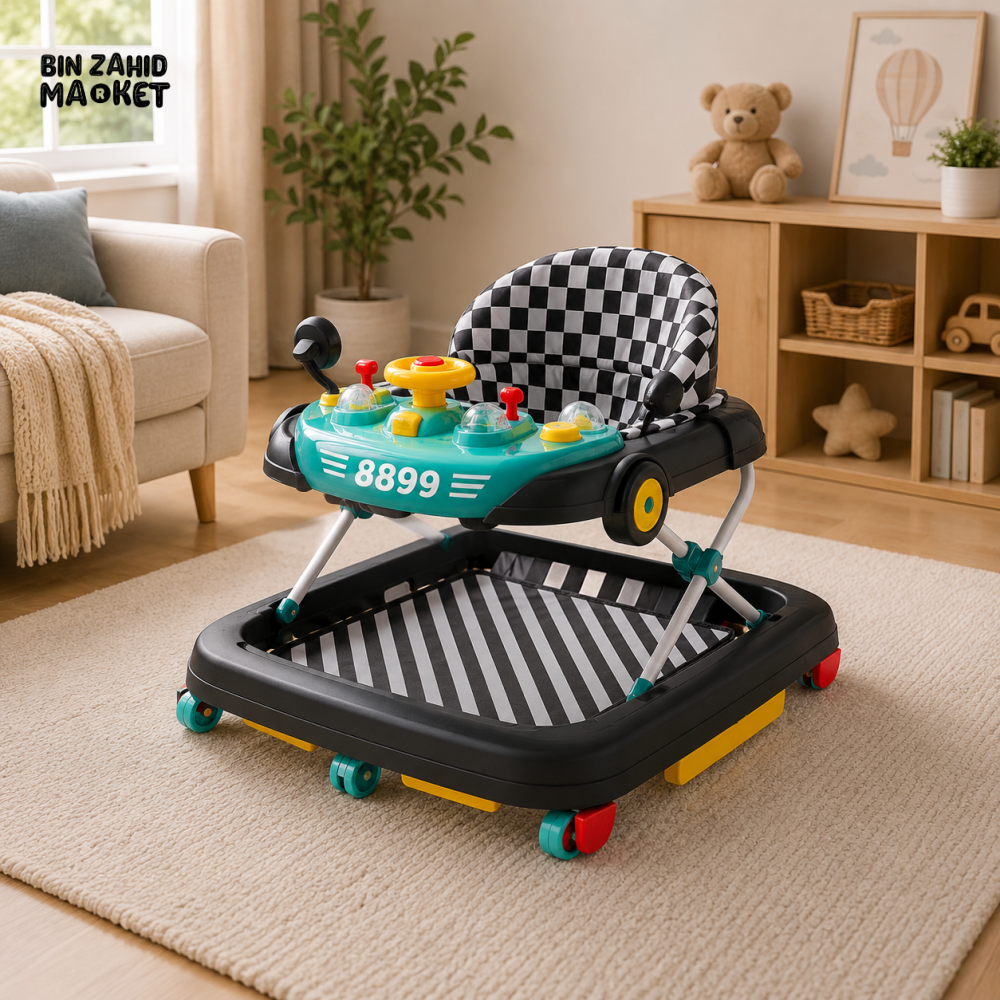 MULTIFUNCTIONAL BABY WALKER WITH FOOT MAT - RED