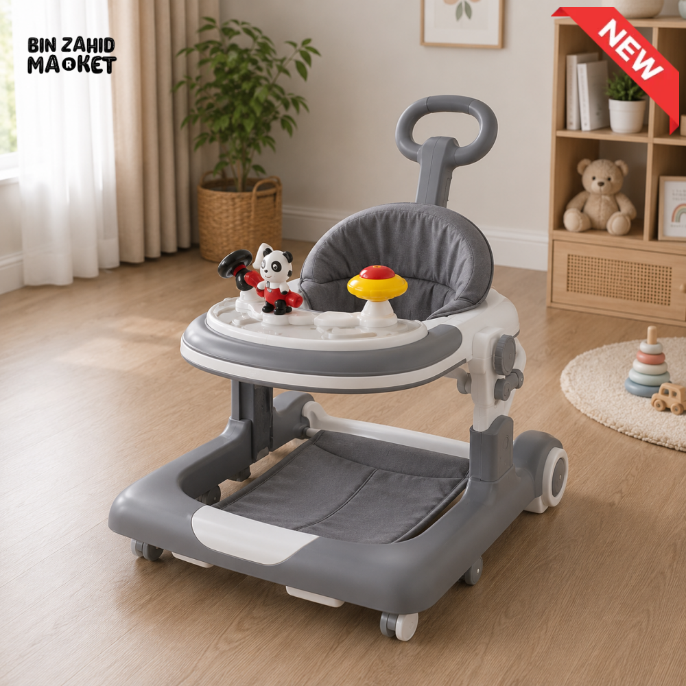 MULTIFUNCTIONAL BABY WALKER WITH PUSH HANDLE - GREY