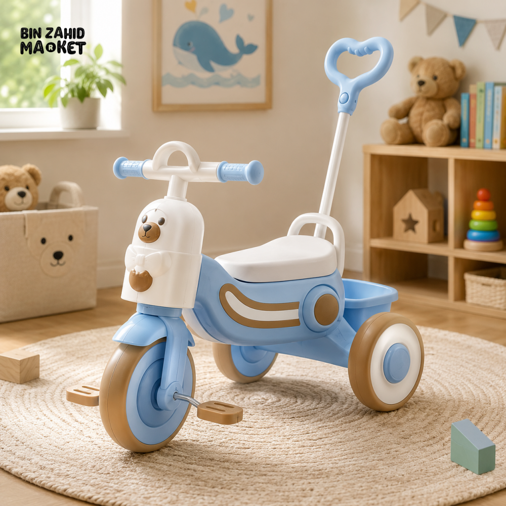 MULTIFUNCTIONAL KIDS TRICYCLE WITH PUSH HANDLE - BLUE